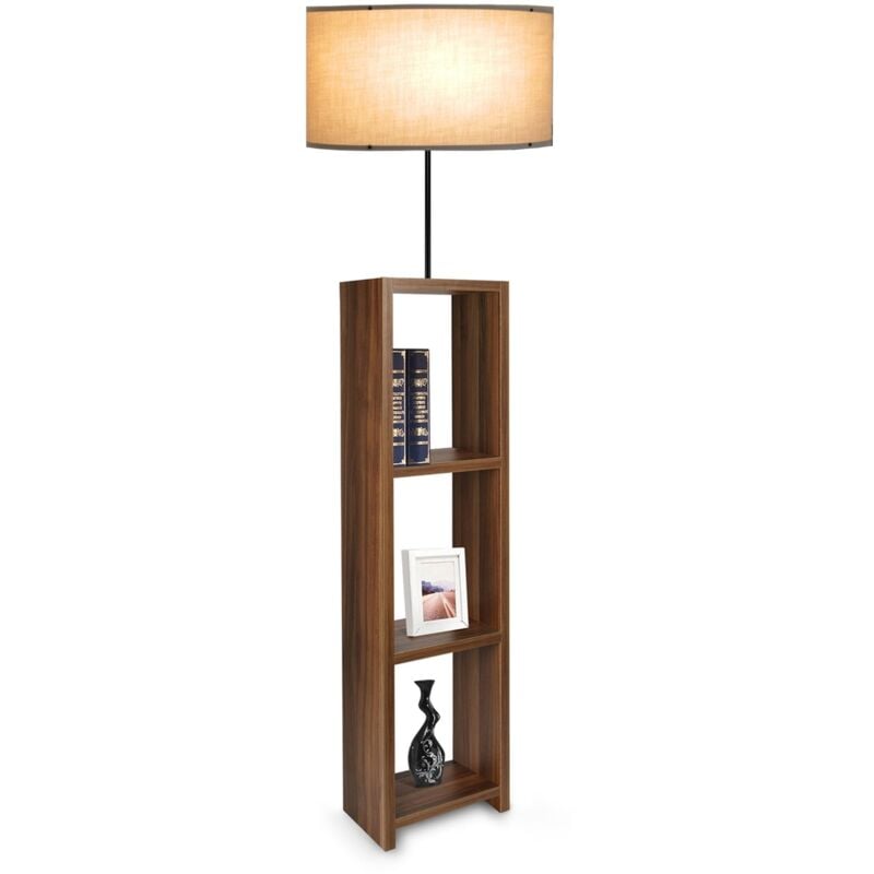 foto del prodotto lampada da terra lampada luminosa redditch con mensola altezza 150 cm e27 effetto legno nero beige