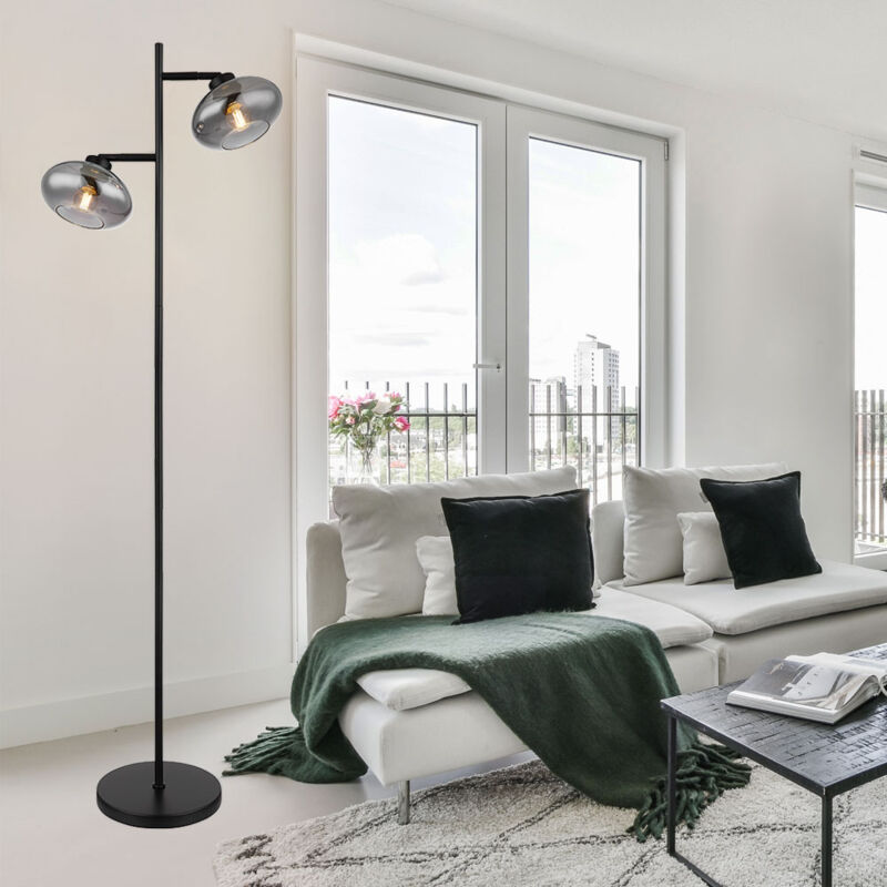 foto del prodotto lampada da terra lampada spot orientabile lampada da soggiorno nera lampada da terra 2 fiamme, 2x e27, lxh 48x150 cm