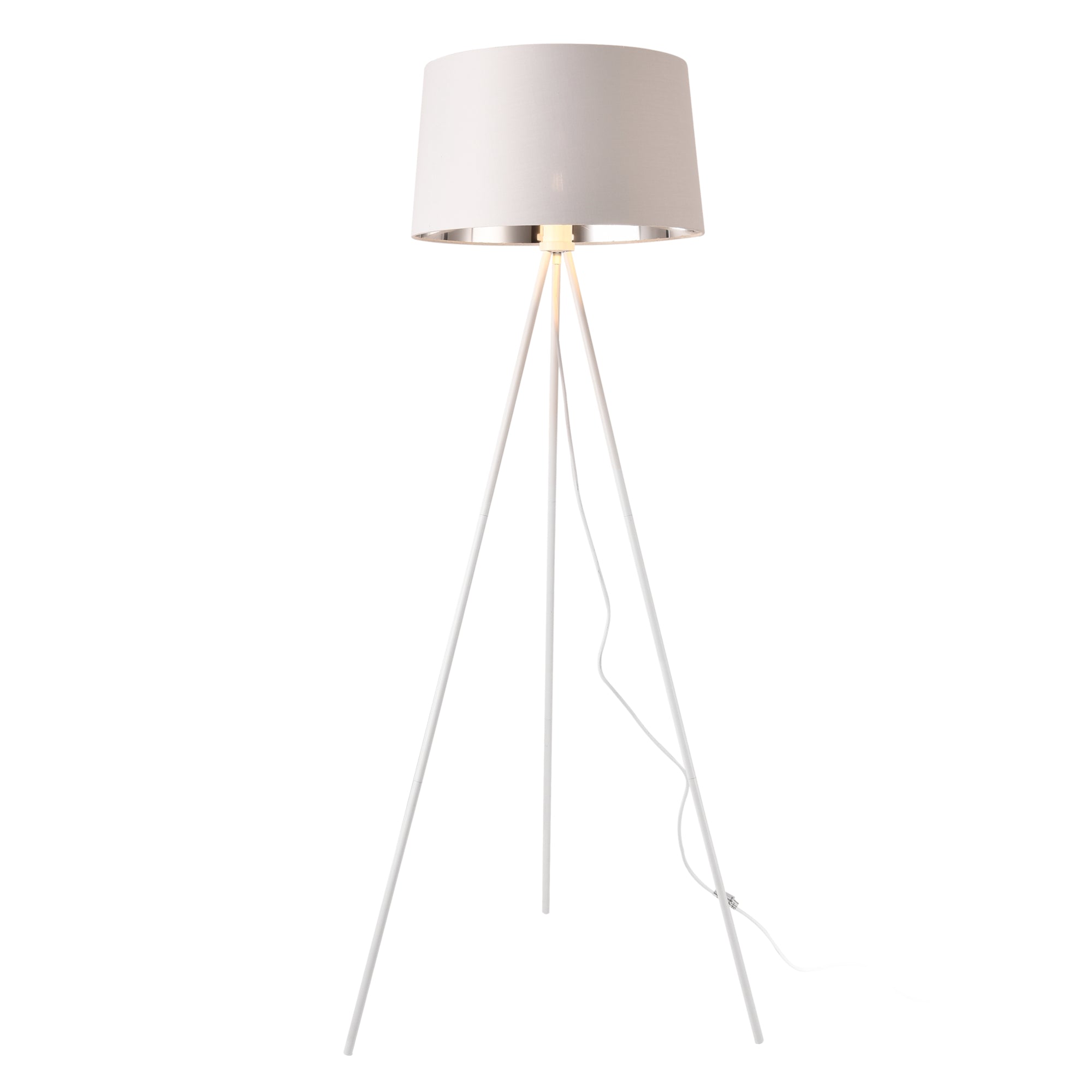 foto del prodotto lampada da terra lampada treppiede manchester e27 metallo tessile altezza 150 cm argento bianco 03 0007326
