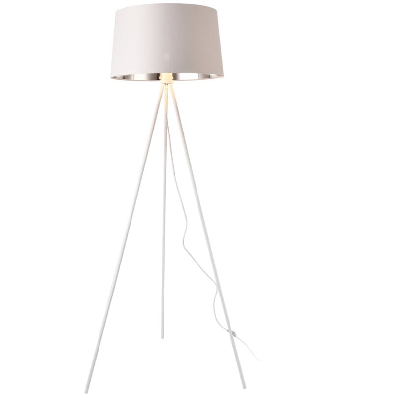 foto del prodotto lampada da terra lampada treppiede manchester e27 metallo tessile altezza 150 cm bianco argento