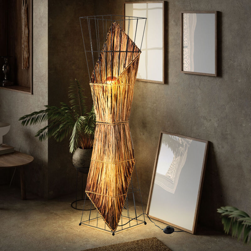 immagine 0 del prodotto lampada da terra led in legno lampada da soggiorno lampada laterale lampada da terra a griglia gabbia retr nero, metallo, 2x e27 filamento led