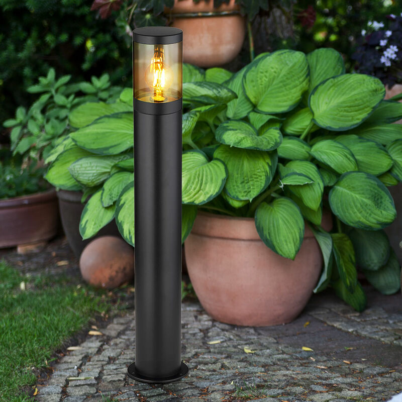 foto del prodotto lampada da terra led lampada da terra illuminazione esterna piedistallo luce fumo giardino esterno, acciaio inox plastica, 1x e27 led bianco caldo,