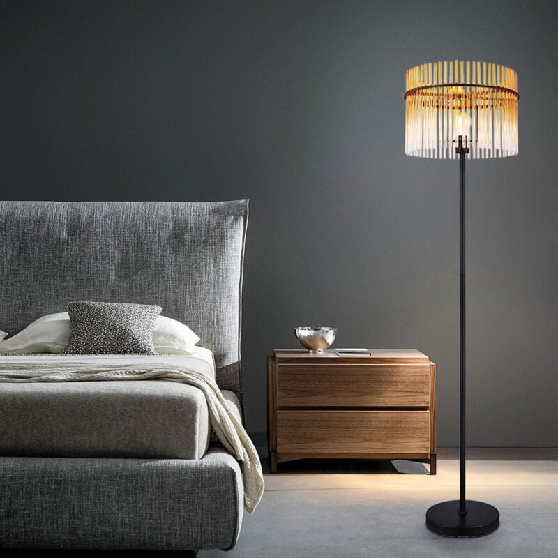 foto del prodotto lampada da terra led lampada da terra lampada da camera ambra lampada laterale nera aste di vetro, metallo, 7w 806lm bianco caldo, dxh 38 x 152 cm