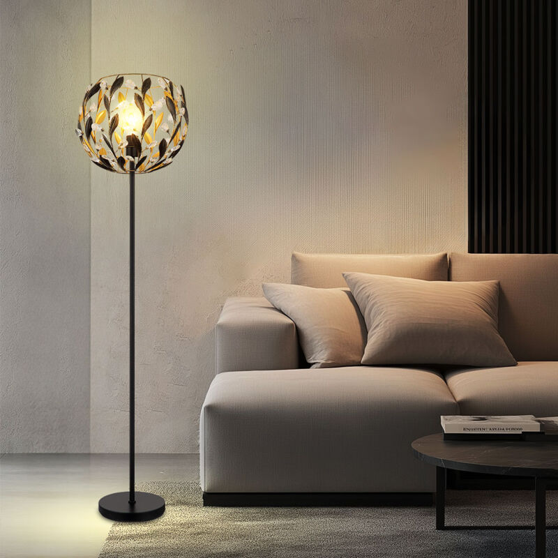 foto del prodotto lampada da terra led nero oro lampada da terra soggiorno foglie design cristalli, 7w 806lm bianco caldo, dxh 40x157 cm