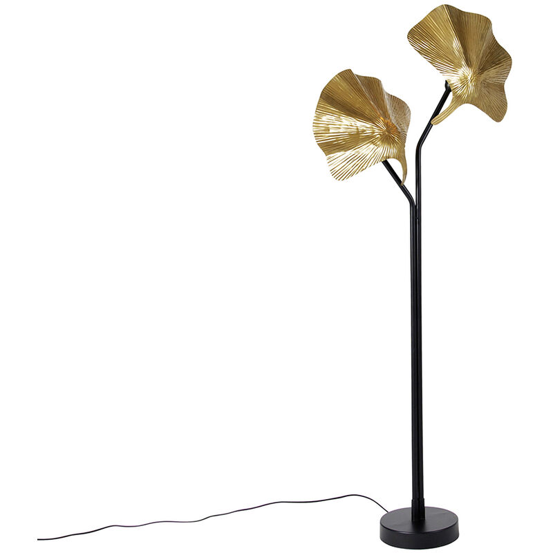 foto del prodotto lampada da terra louka orientale acciaio nero ottone organico max. 2 x watt qazqa