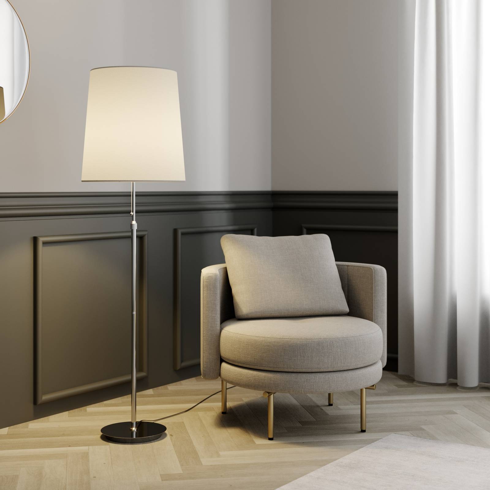 foto del prodotto lampada da terra lucande pordis, 155 cm, cromo, bianco, metallo, tessuto