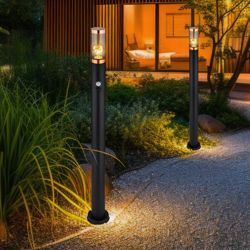 foto del prodotto lampada da terra, luce da vialetto, illuminazione per esterni, lampada da terra, fumo, rame, da esterno con rilevatore di movimento, lampada da