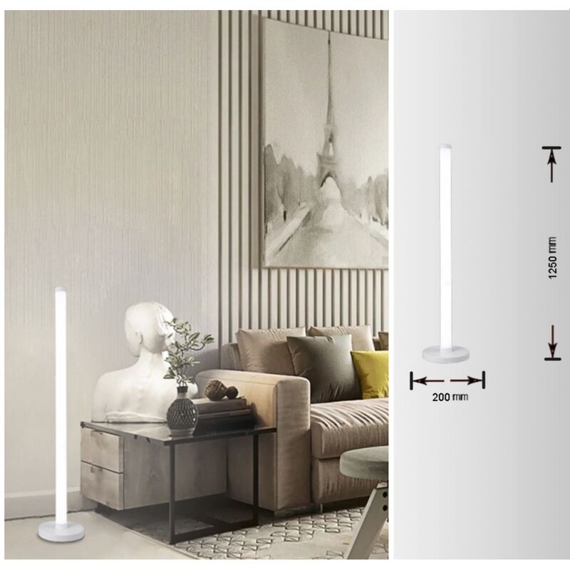 foto del prodotto lampada da terra luce led 20w lume a piantana lineare bianco stile moderno per salotto soggiorno fredda bianca 6500k