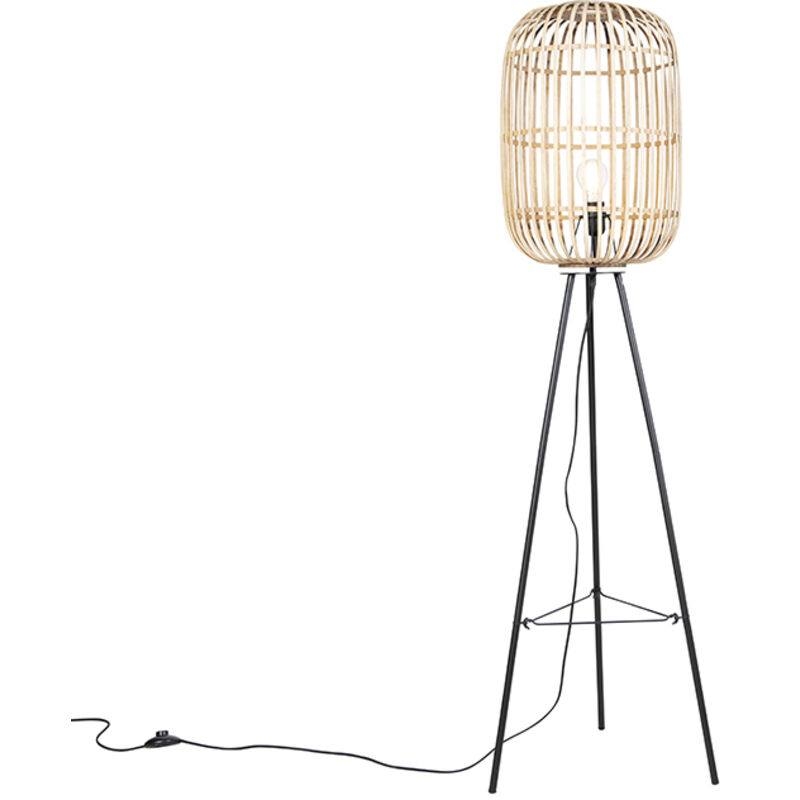 foto del prodotto lampada da terra manila rustico malacca,acciaio beige nero oblungo tondo e27 max. 1 x 4.9 watt qazqa