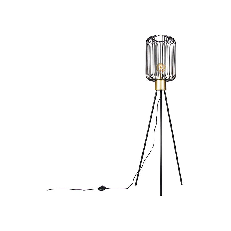 foto del prodotto lampada da terra mayelle moderno acciaio nero oro ottone tondo max. 1 x watt qazqa