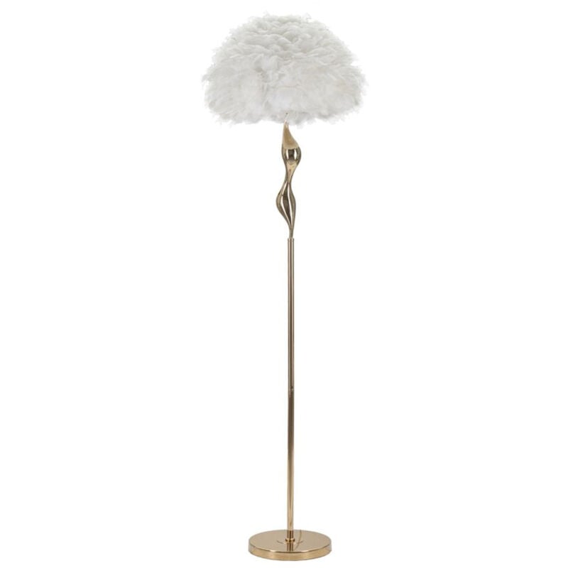 foto del prodotto lampada da terra mf190, metallo, tessuto, oro, bianco, 50x50x165 cm
