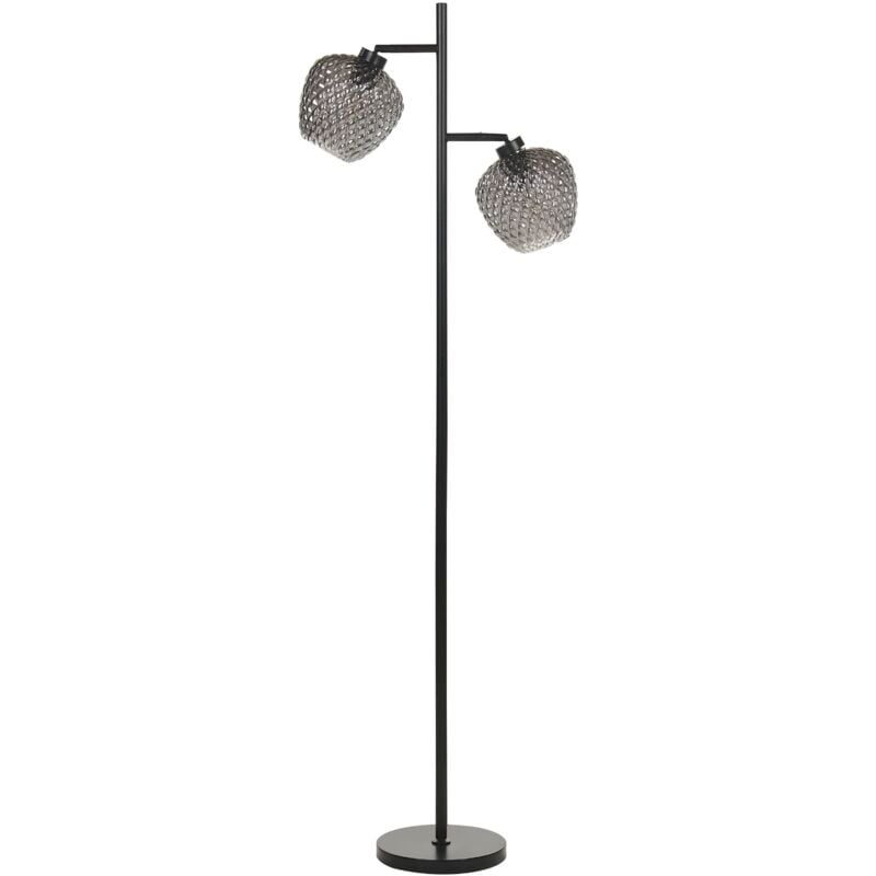 foto del prodotto lampada da terra moderna a 2 luci con base in ferro e paralume fum in vetro soggiorno studio nero e grigio sherry