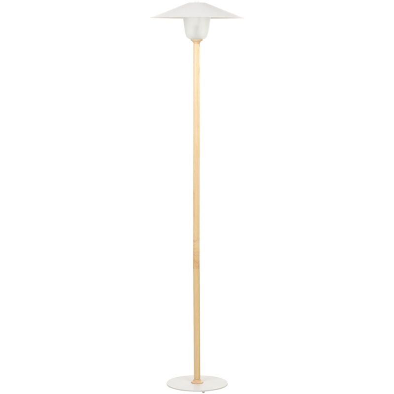 foto del prodotto lampada da terra moderna base in legno massiccio paralume a cono bianco moppy