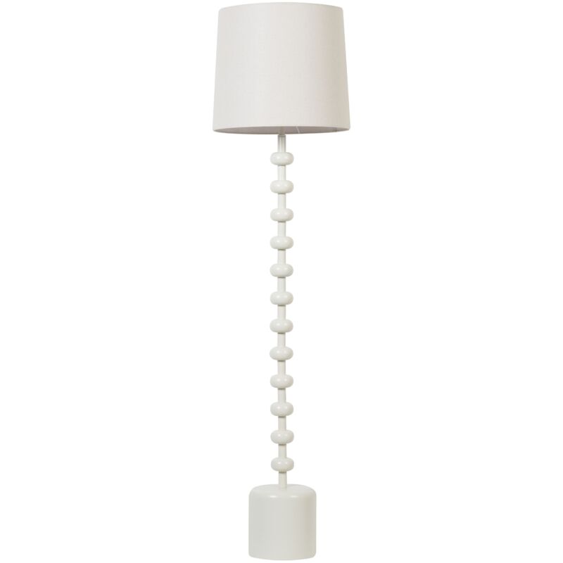 foto del prodotto lampada da terra moderna con paralume in lino e base in metallo con dettagli in bianco krios