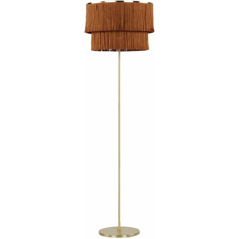 foto del prodotto lampada da terra moderna con paralume marrone e struttura in metallo oro peristeri