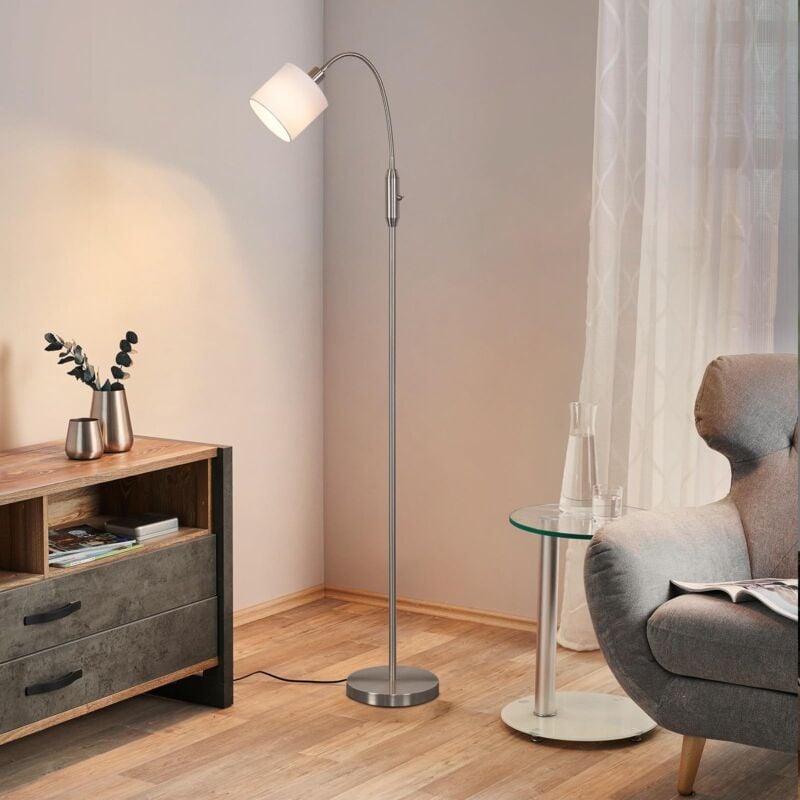 foto del prodotto lampada da terra moderna e14 lampada ad arco in tessuto vintage interruttore a bilanciere girevole a 360 boho bianca lampada da terra di design in