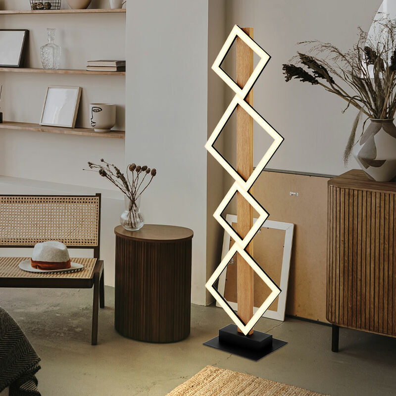 foto del prodotto lampada da terra moderna lampada da soggiorno nera effetto legno, lampada da terra a led quadrati, opaco, 1x led 35w 2280lm 3000k, lxlxa 30,7x18x103cm