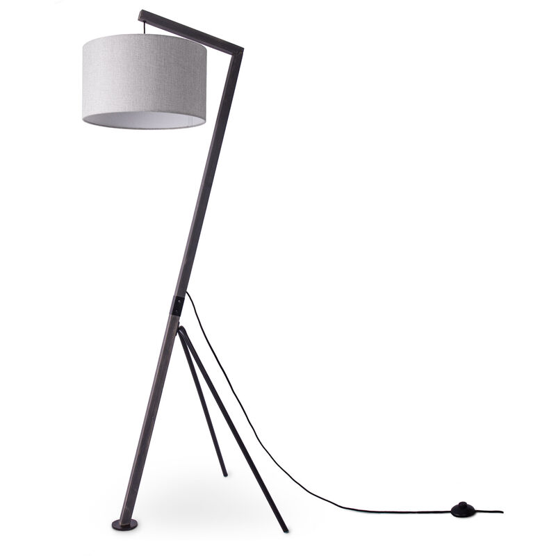 foto del prodotto lampada da terra moderna soggiorno treppiede legno metallo vintage e27 braccio grigio 38cm , lampada da terra nero paco home