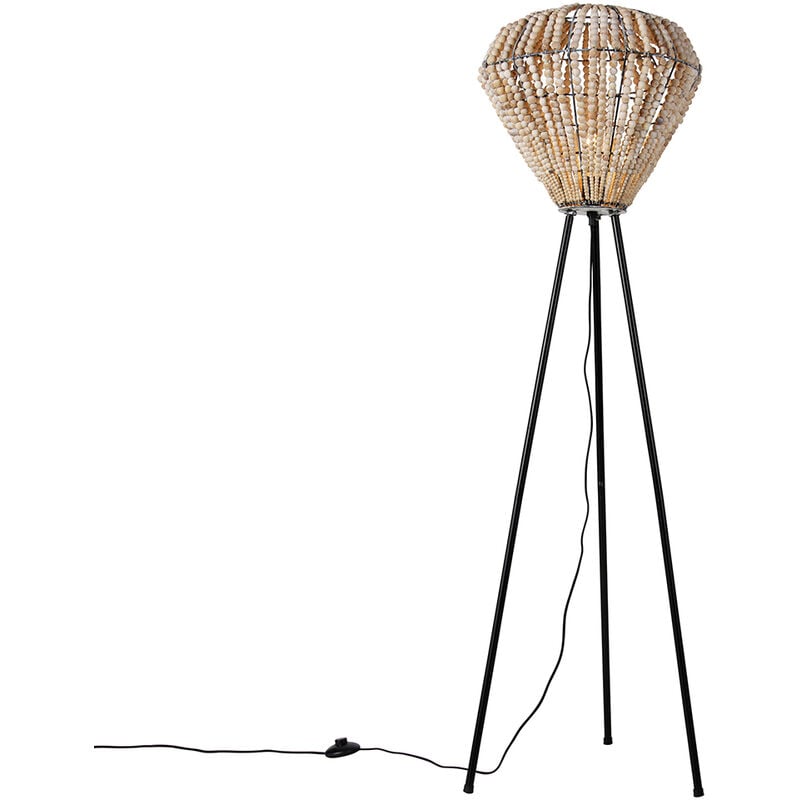 foto del prodotto lampada da terra moti orientale legno,acciaio beige nero tondo max. 1 x watt qazqa