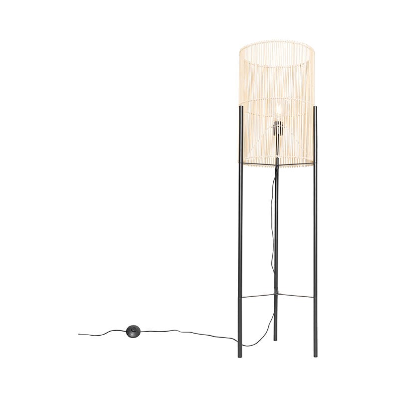 foto del prodotto lampada da terra natasja rustico bamboo,acciaio legno nero oblungo cilindro max. 1 x watt qazqa