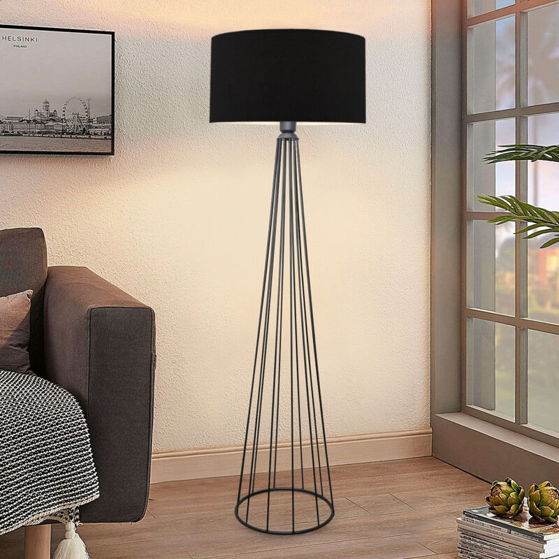 foto del prodotto lampada da terra neath altezza 155 cm piantana con paralume cilindrico in tessuto lampada a stelo in metallo antracite nero lux.pro