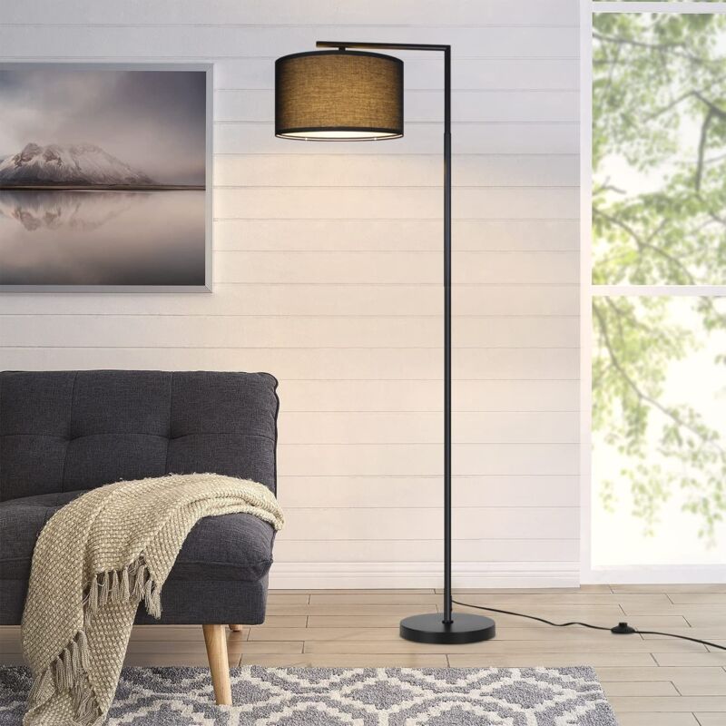 foto del prodotto lampada da terra nera in tessuto dal design moderno lampada ad arco decorativa lampada da lettura con attacco e27 max 40w con interruttore a pedale
