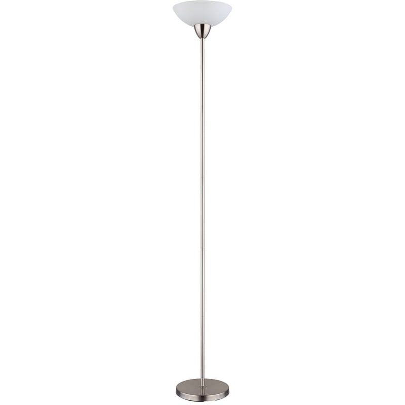 foto del prodotto lampada da terra nichel opaco proiettore da soffitto paralume in vetro opale lampada da terra lampada da soggiorno, metallo, attacco e27, dxh 28x180