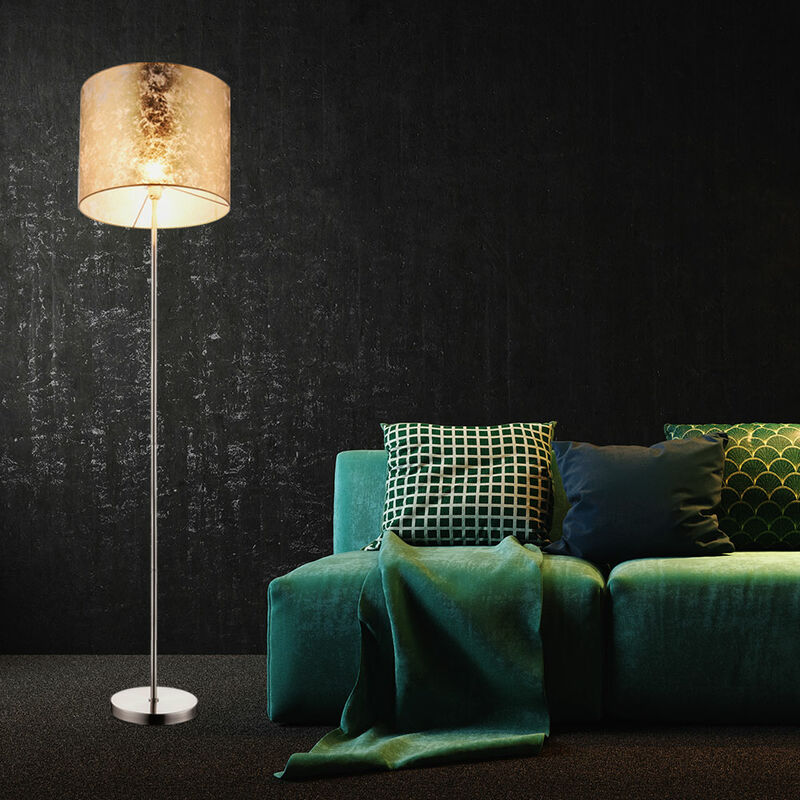 foto del prodotto lampada da terra, oro, piantana, lampada da soggiorno, lampada da terra, lampada laterale, nichel opaco, oro tessile, 1xe27, pxh 40 x 160 cm