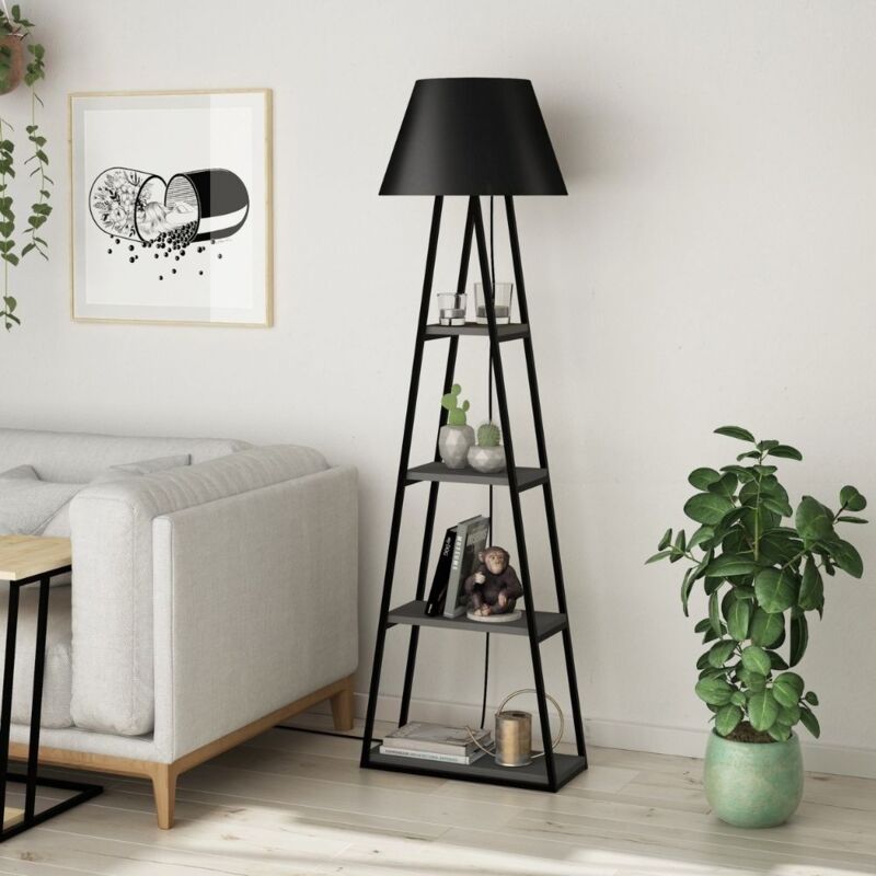 foto del prodotto lampada da terra pal in legno nero antracite con mensole 50x165