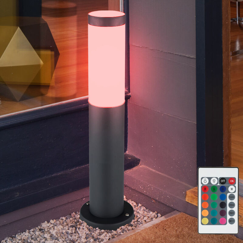 foto del prodotto lampada da terra paletto luminoso da esterno lampade da giardino telecomando ip44 lampada da terra, acciaio inox, 1x led rgb 9w 806 lm, pxh 7,6x45 cm