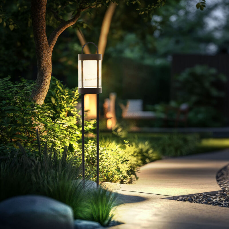 foto del prodotto lampada da terra per esterni a led luce da sentiero nera lampada da giardino lampada da terra per patio, metallo, 8w 855lm bianco caldo, dxh 12,5 x