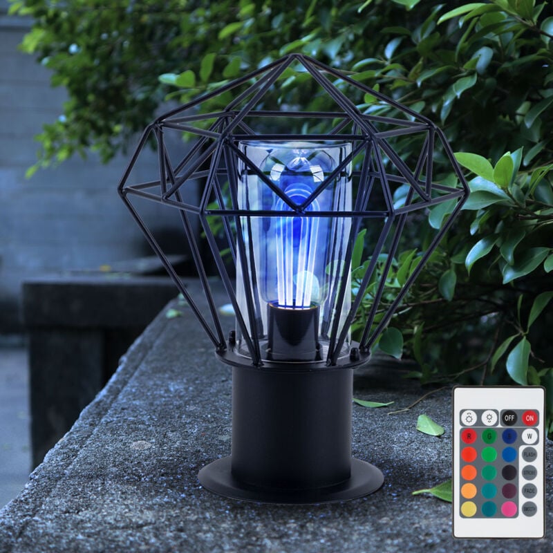 foto del prodotto lampada da terra per esterni con piedistallo da giardino lampada da terra per esterni nera in acciaio inossidabile, griglia industriale, telecomando
