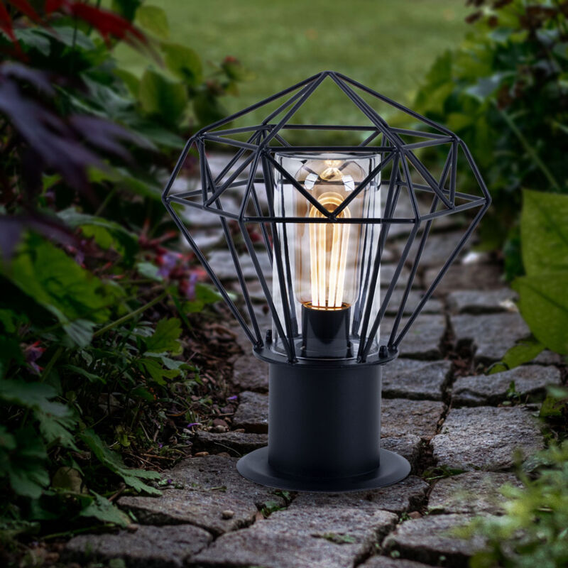 foto del prodotto lampada da terra per esterni con piedistallo da giardino nera lampada da terra per esterni in acciaio inossidabile, paralume reticolare design