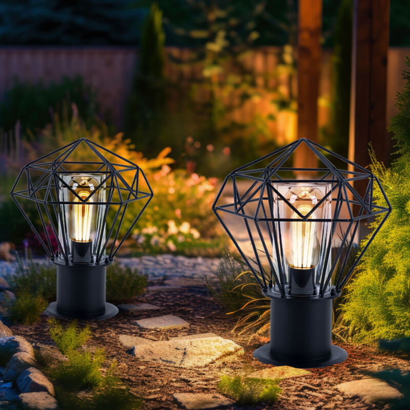 foto del prodotto lampada da terra per esterni con piedistallo lampada da terra per esterni da giardino nera in acciaio inossidabile, paralume a griglia dal design
