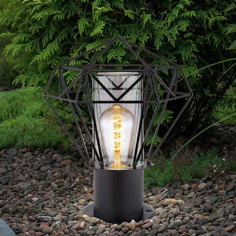 foto del prodotto lampada da terra per esterni con piedistallo lampada da terra per esterni da giardino nera in acciaio inossidabile, paralume a griglia design