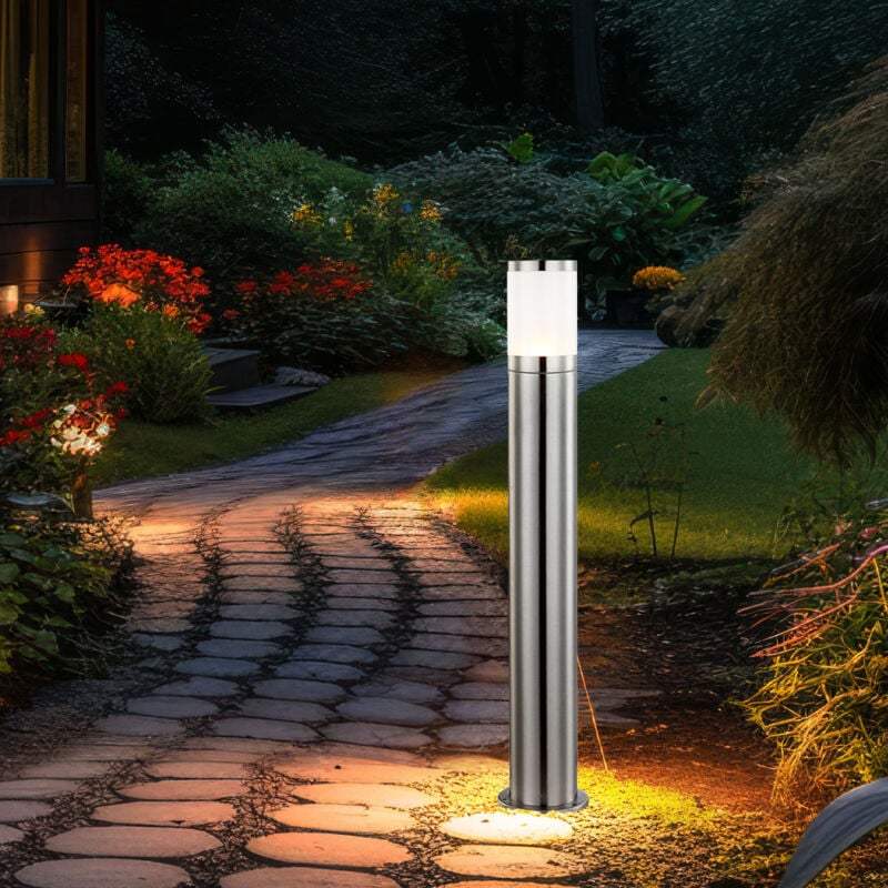 foto del prodotto lampada da terra per esterni con segnapasso h 80 cm lampada da giardino a led luce esterna in acciaio inossidabile, plastica argento opale, 7w 806lm