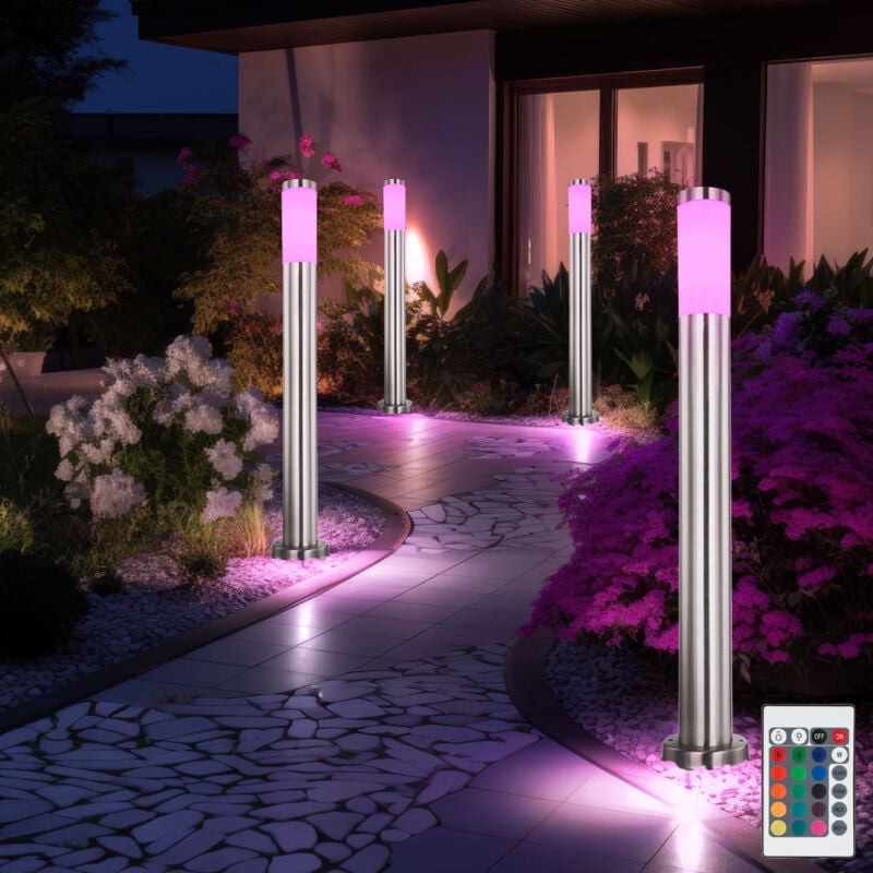 foto del prodotto lampada da terra per esterni dimmerabile con telecomando lampione da giardino in acciaio inossidabile, cambio colore rgb, 8,5 w 806 lm bianco caldo,