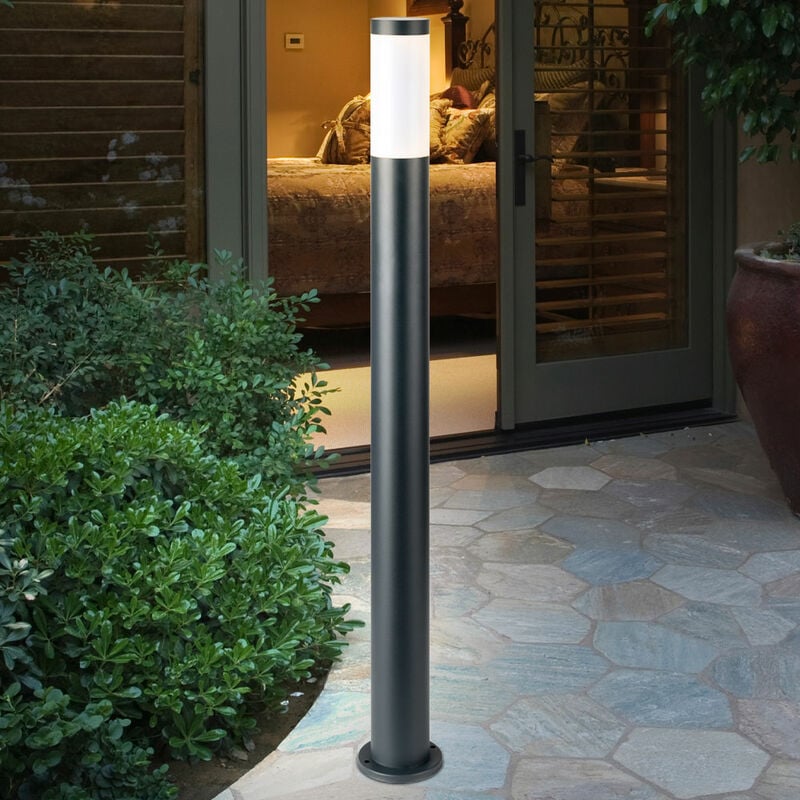 foto del prodotto lampada da terra per esterni lampada da giardino lampada da terra segnapasso acciaio inox antracite opale, plastica bianca, attacco 1x e27, dxh