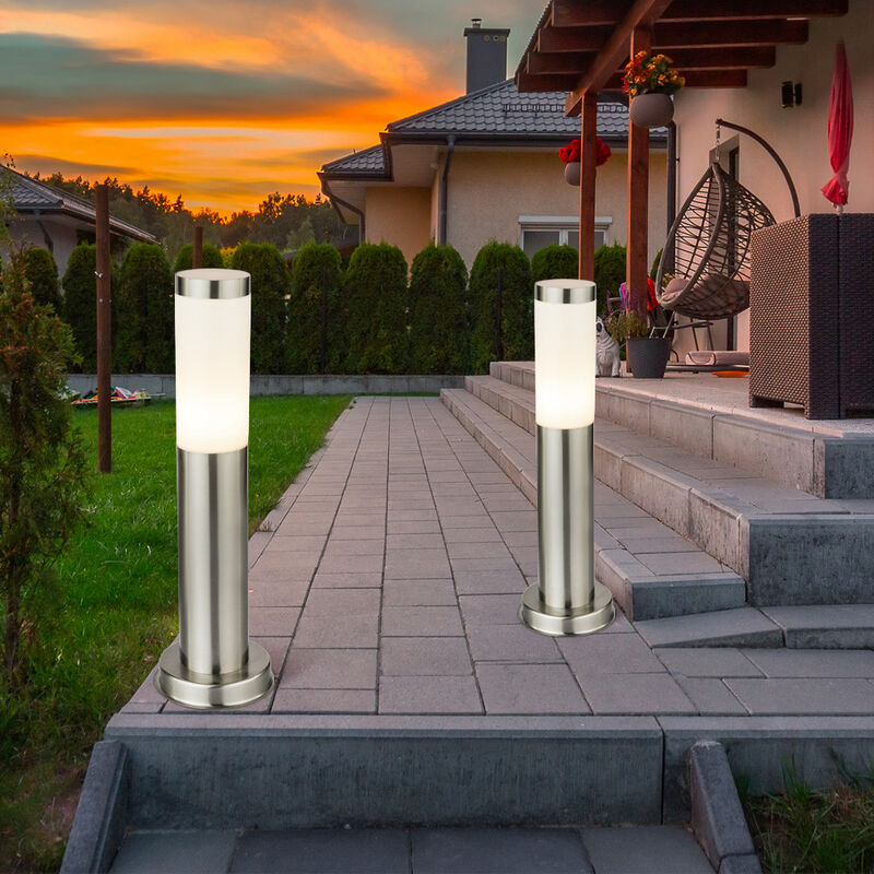 foto del prodotto lampada da terra per esterni, lampada da terra da giardino, lampada da terra per patio, lampada a paletto in acciaio inossidabile, argento, 1x e27,