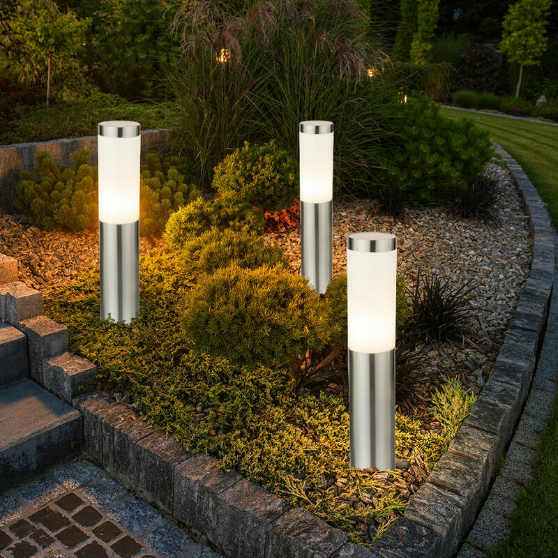 foto del prodotto lampada da terra per esterni, lampada da terra da giardino, lampada da terra per patio, lampada a paletto in acciaio inossidabile, argento, 1x e27,