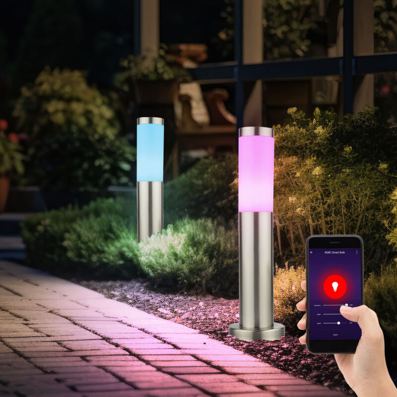 foto del prodotto lampada da terra per esterni lampada da terra lampada da sentiero lampada da terra da giardino, acciaio inossidabile argento, controllo app cct,