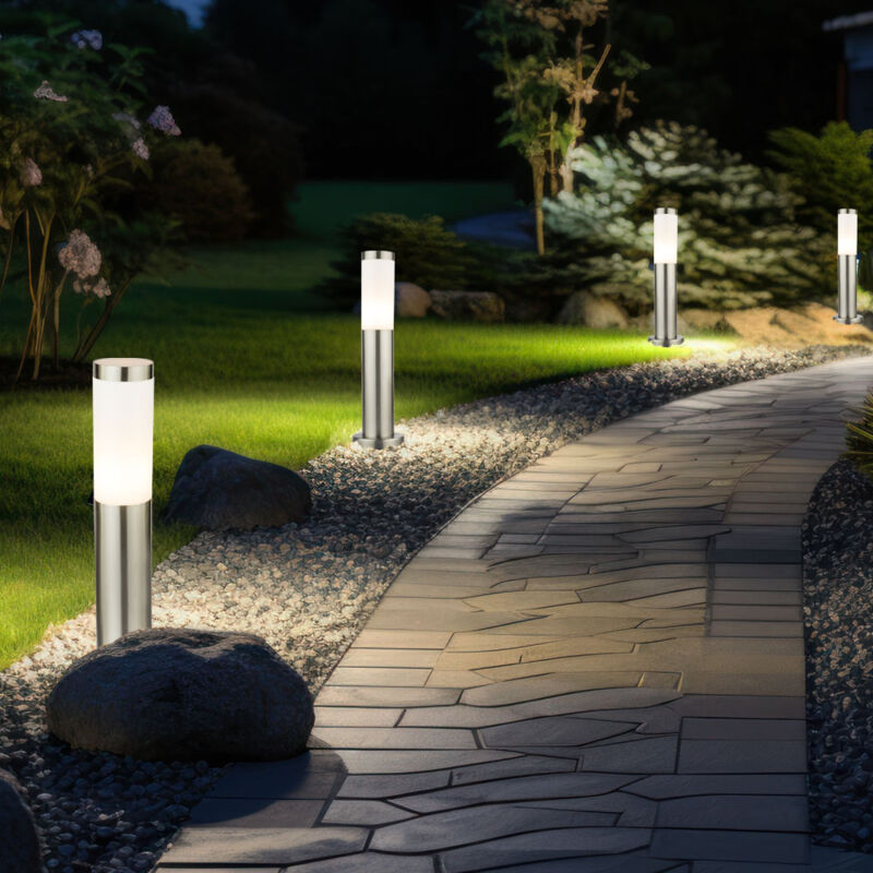 foto del prodotto lampada da terra per esterni lampada da terra lampada da terra lampada da giardino, acciaio inossidabile argento, 1x e27, h 45 cm, set da 4