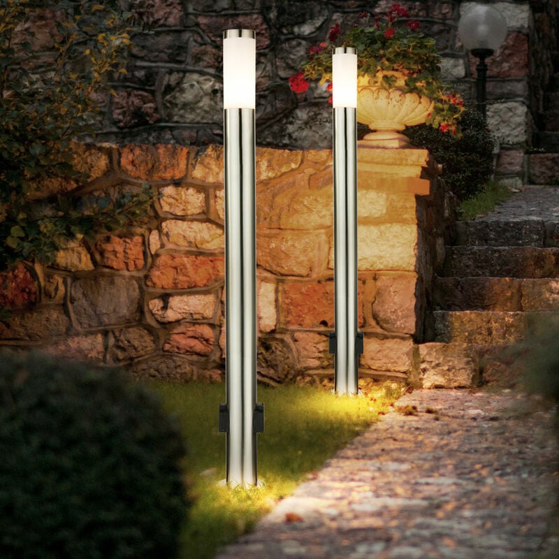 foto del prodotto lampada da terra per esterno lampada da giardino luce di percorso 2x attacco paletto luminoso argento, 1x e27, pxh 13,1 x 110 cm, set di 2