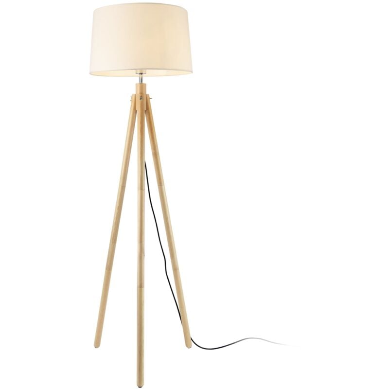 foto del prodotto lampada da terra piantana con paralume in metallo legno effetto legno e tessuto bianco 153 cm