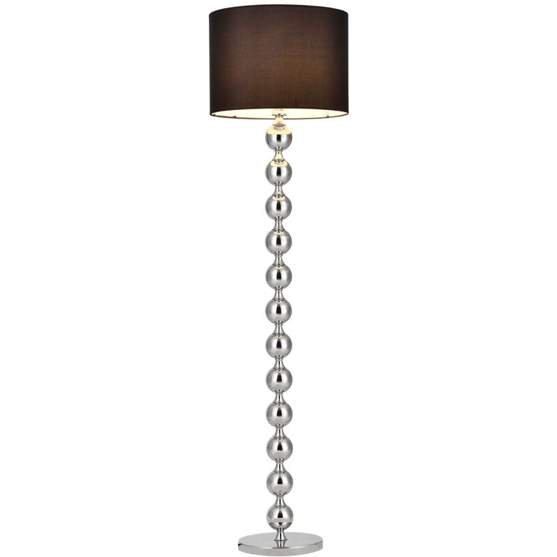 foto del prodotto lampada da terra piantana metallo tessuto nero cromo altezza 155 cm diametro del paralume 48 cm attacco 1 x e27 030002458