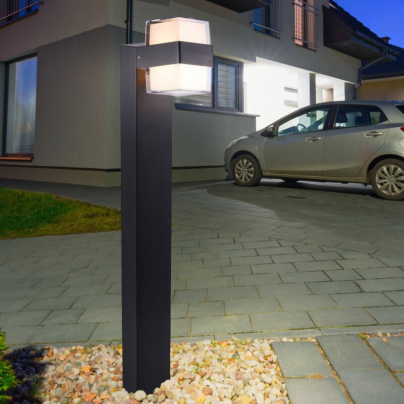 foto del prodotto lampada da terra, piantana, segnapasso, lampada da esterno, paletto luminoso, resistente alle intemperie, ip44, 2 fiamme, antracite, 2x led 8w 700lm