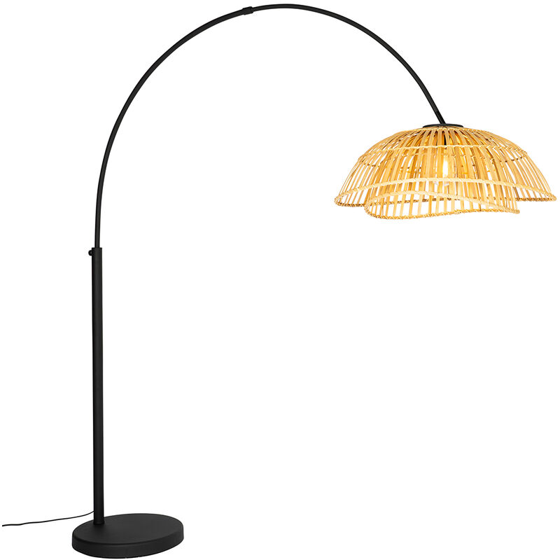 foto del prodotto lampada da terra pua orientale bamboo,acciaio,marmo legno nero oblungo max. 1 x watt qazqa