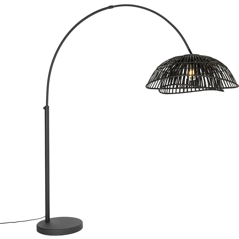 foto del prodotto lampada da terra pua orientale bamboo,acciaio nero oblungo max. 1 x watt qazqa