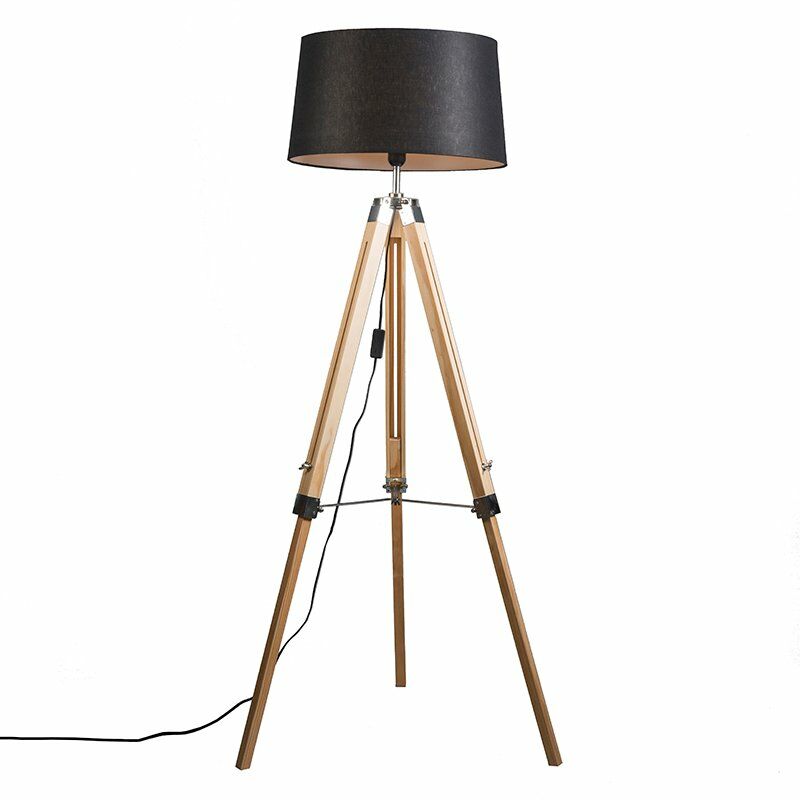 foto del prodotto lampada da terra regolabile tripod 45 r industriale legno,tessuto,acciaio nero marrone oblungo max. 1 x watt qazqa