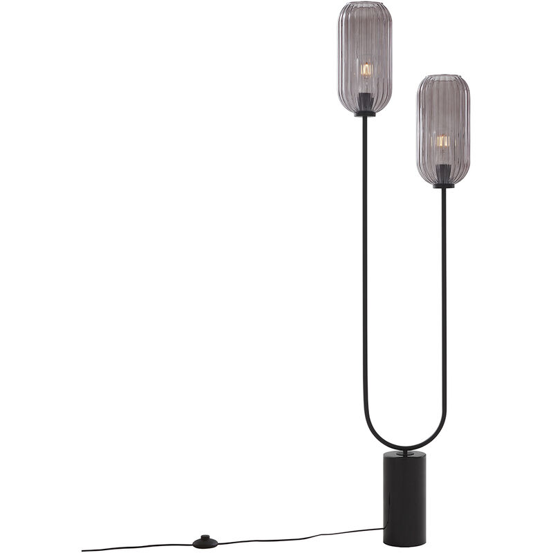 foto del prodotto lampada da terra rid art d co vetro,acciaio,marmo nero grigio oblungo max. 2 x watt qazqa